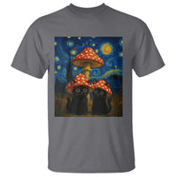 Cute Black Cat Mushroom T Shirt Stary Night Vangogh Amanita Muscaria - Wonder Print Shop