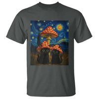 Cute Black Cat Mushroom T Shirt Stary Night Vangogh Amanita Muscaria - Wonder Print Shop