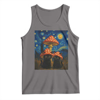 Cute Black Cat Mushroom Tank Top Stary Night Vangogh Amanita Muscaria - Wonder Print Shop