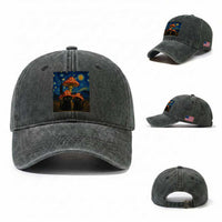 Cute Black Cat Mushroom Washed Cotton Baseball Cap Stary Night Vangogh Amanita Muscaria