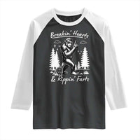 Funny Bigfoot Sasquatch Raglan Shirt Breakin Hearts And Rippin Farts - Wonder Print Shop