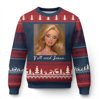 Y'all Need Jesus Ugly Christmas Sweater Funny Girls Meme Saying Christian Humor
