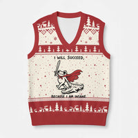 I Will Succeed Because I Am Insane V-Neck Knit Sweater Vest Funny Frog Sarcastic Humor