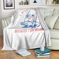 I Will Succeed Because I Am Insane Throw Blanket Funny Frog Riding Crocodile Sarcastic Humor