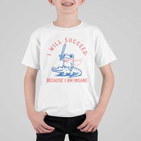 I Will Succeed Because I Am Insane T Shirt For Kid Funny Frog Riding Crocodile Sarcastic Humor