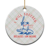 I Will Succeed Because I Am Insane Ceramic Ornament Funny Frog Riding Crocodile Sarcastic Humor
