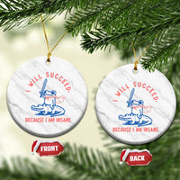 I Will Succeed Because I Am Insane Ceramic Ornament Funny Frog Riding Crocodile Sarcastic Humor