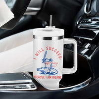 I Will Succeed Because I Am Insane Tumbler With Handle Funny Frog Riding Crocodile Sarcastic Humor