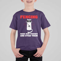 Funny Cat Fencing T Shirt For Kid Make Me New Friends And Stab Them - Wonder Print Shop