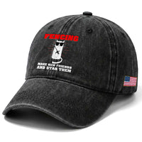 Funny Cat Fencing Washed Cotton Baseball Cap Make Me New Friends And Stab Them