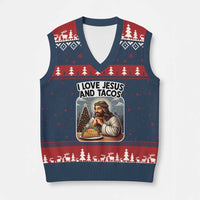 Funny Jesus Christian Xmas V-Neck Knit Sweater Vest I Love Jesus And Tacos - Wonder Print Shop