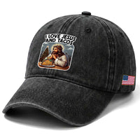 Funny Jesus Christian Christmas Washed Cotton Baseball Cap I Love Jesus And Tacos