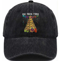 Taco Christmas Tree Washed Cotton Baseball Cap Funny Xmas Foodie Mexican