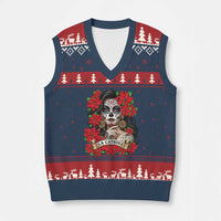 Dia De Los Muertos Mexican V-Neck Knit Sweater Vest Day of the Dead Sugar Skull Women - Wonder Print Shop
