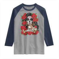 Dia De Los Muertos Mexican Raglan Shirt Day of the Dead Sugar Skull Women - Wonder Print Shop