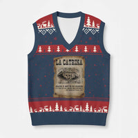 Day Of The Dead V-Neck Knit Sweater Vest La Calavera Garbancera - Wonder Print Shop