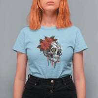 Sugar Skull Calavera Holiday Spirit Mistletoe T Shirt For Women - Wonder Print Shop