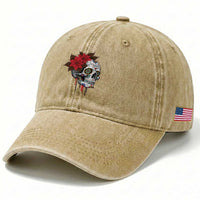 Sugar Skull Calavera Holiday Spirit Mistletoe Washed Cotton Baseball Cap