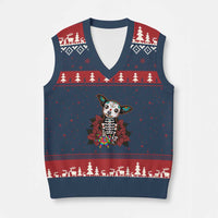 Calavera Chihuahua V-Neck Knit Sweater Vest Pinata Dia De Los Muertos Mexican - Wonder Print Shop