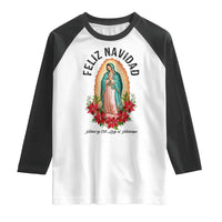 Virgin Mary Feliz Navidad Raglan Shirt Our Lady Virgen De Guadalupe - Wonder Print Shop
