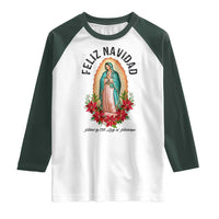 Virgin Mary Feliz Navidad Raglan Shirt Our Lady Virgen De Guadalupe - Wonder Print Shop