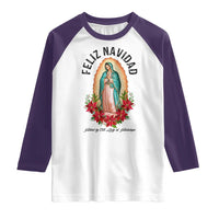 Virgin Mary Feliz Navidad Raglan Shirt Our Lady Virgen De Guadalupe - Wonder Print Shop