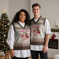 67 Valetines V-Neck Knit Sweater Vest Funny Cupid Says Six Seven - Wonder Print Shop
