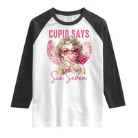 67 Valetines Raglan Shirt Funny Cupid Says Six Seven - Wonder Print Shop