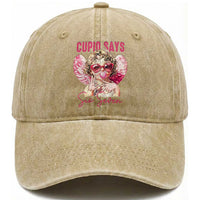 67 Valetines Washed Cotton Baseball Cap Funny Cupid Says Six Seven