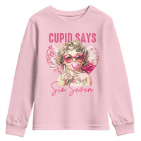 67 Valetines Youth Sweatshirt Funny Cupid Says Six Seven - Wonder Print Shop