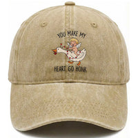 Funny Valentine Goose Washed Cotton Baseball Cap You Make My Heart Go Honk
