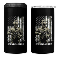 Send Barron 4 in 1 Can Cooler Tumbler Sarcastic Political American Flag Camo Soldier