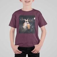 Funny Bunny Drinking Iced Coffee T Shirt For Kid Animal Meme Viral Internet