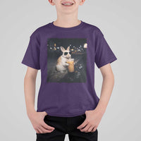 Funny Bunny Drinking Iced Coffee T Shirt For Kid Animal Meme Viral Internet