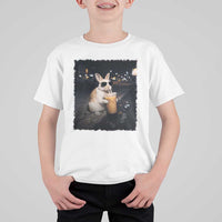 Funny Bunny Drinking Iced Coffee T Shirt For Kid Animal Meme Viral Internet