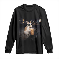 Funny Bunny Drinking Iced Coffee Long Sleeve Shirt Animal Meme Viral Internet