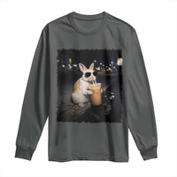 Funny Bunny Drinking Iced Coffee Long Sleeve Shirt Animal Meme Viral Internet