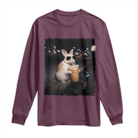 Funny Bunny Drinking Iced Coffee Long Sleeve Shirt Animal Meme Viral Internet