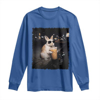 Funny Bunny Drinking Iced Coffee Long Sleeve Shirt Animal Meme Viral Internet