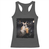 Funny Bunny Drinking Iced Coffee Racerback Tank Top Animal Meme Viral Internet