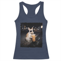 Funny Bunny Drinking Iced Coffee Racerback Tank Top Animal Meme Viral Internet