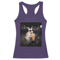 Funny Bunny Drinking Iced Coffee Racerback Tank Top Animal Meme Viral Internet