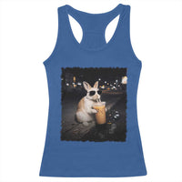 Funny Bunny Drinking Iced Coffee Racerback Tank Top Animal Meme Viral Internet