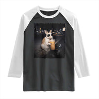 Funny Bunny Drinking Iced Coffee Raglan Shirt Animal Meme Viral Internet