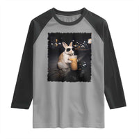 Funny Bunny Drinking Iced Coffee Raglan Shirt Animal Meme Viral Internet