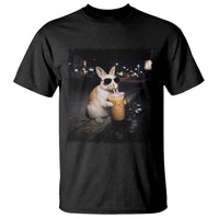 Funny Bunny Drinking Iced Coffee T Shirt Animal Meme Viral Internet