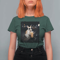 Funny Bunny Drinking Iced Coffee T Shirt For Women Animal Meme Viral Internet