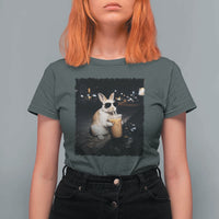 Funny Bunny Drinking Iced Coffee T Shirt For Women Animal Meme Viral Internet