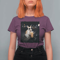 Funny Bunny Drinking Iced Coffee T Shirt For Women Animal Meme Viral Internet