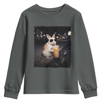 Funny Bunny Drinking Iced Coffee Youth Sweatshirt Animal Meme Viral Internet